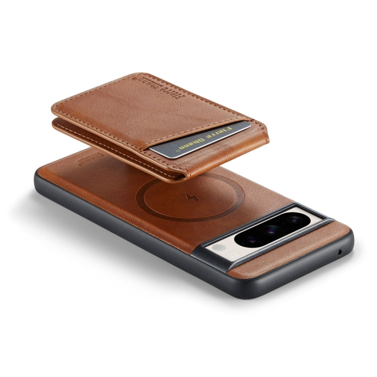 For Google Pixel 8 Pro Fierre Shann Cowhide Vertical Flip Magnetic Card Holder Phone Case(Brown)