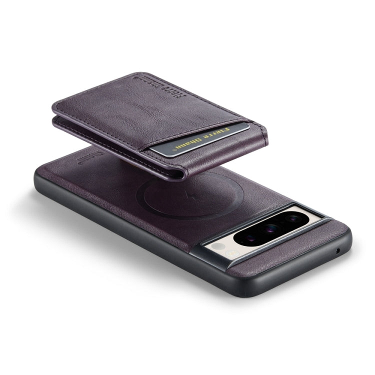 For Google Pixel 8a Fierre Shann Cowhide Vertical Flip Magnetic Card Holder Phone Case(Purple)