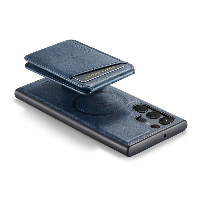 For Samsung Galaxy S22 Ultra 5G Fierre Shann Cowhide Vertical Flip Magnetic Card Holder Phone Case(Blue)