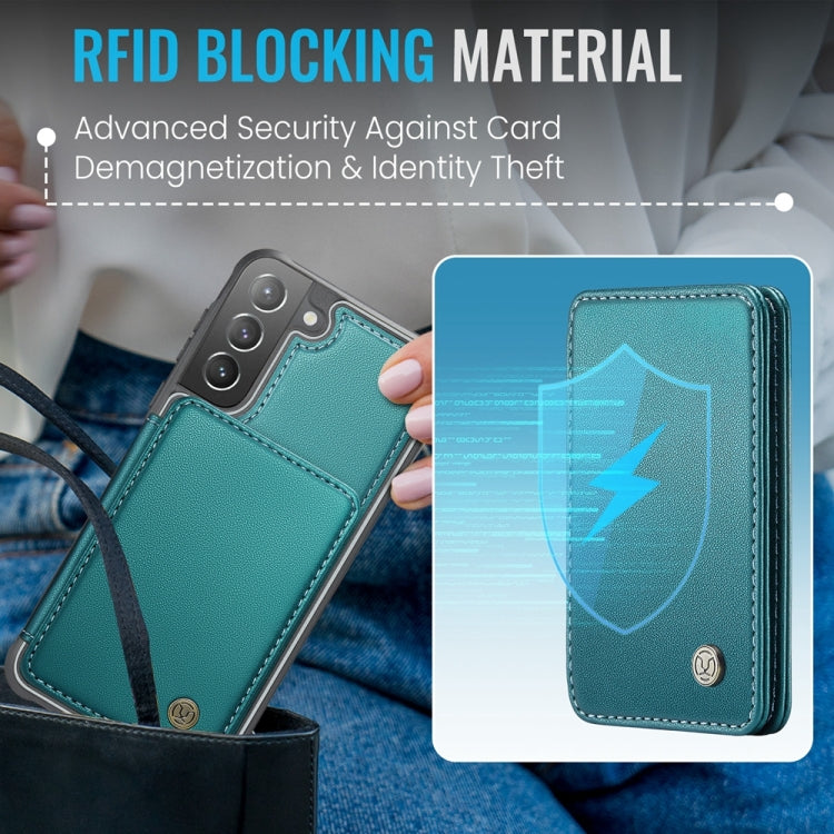 For Samsung Galaxy S21+ 5G JEEHOOD J05 Business Magnetic Style RFID Leather Phone Case(Blue Green)