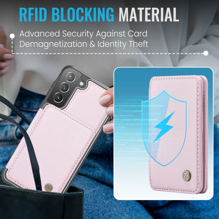 For Samsung Galaxy S21+ 5G JEEHOOD J05 Business Magnetic Style RFID Leather Phone Case(Pink)