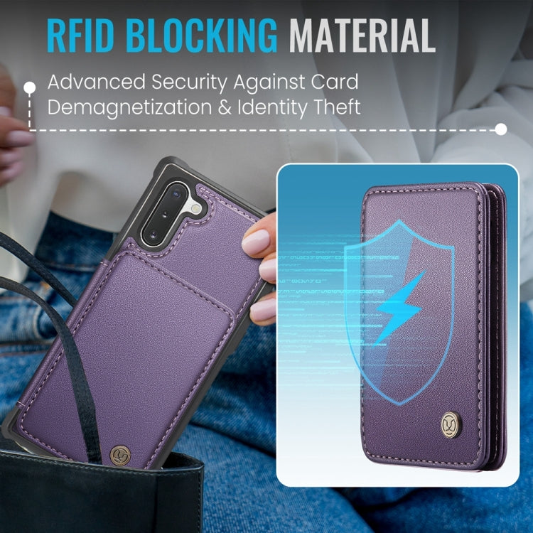 For Samsung Galaxy Note10 5G JEEHOOD J05 Business Magnetic Style RFID Leather Phone Case(Purple)