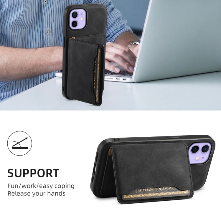 For iPhone 12 Denior D13 Retro Texture Leather MagSafe Card Bag Phone Case(Black)