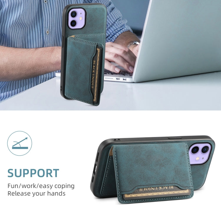 For iPhone 12 Denior D13 Retro Texture Leather MagSafe Card Bag Phone Case(Blue)