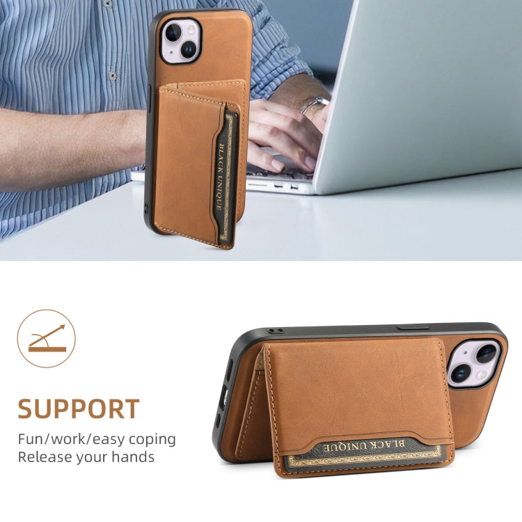 For iPhone 14 Plus Denior D13 Retro Texture Leather MagSafe Card Bag Phone Case(Brown)