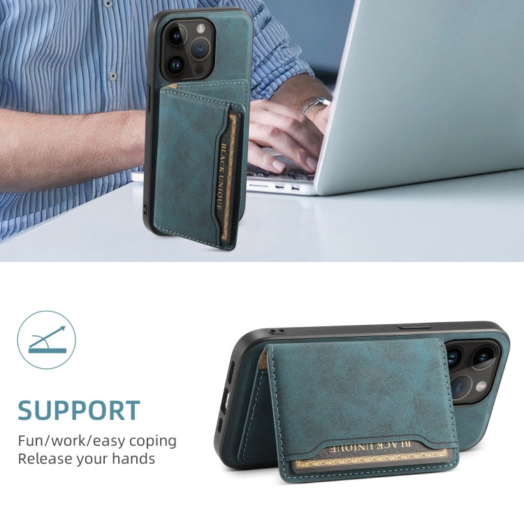 For iPhone 14 Pro Denior D13 Retro Texture Leather MagSafe Card Bag Phone Case(Blue)