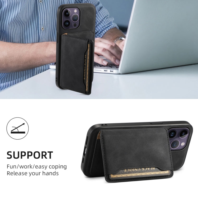 For iPhone 14 Pro Max Denior D13 Retro Texture Leather MagSafe Card Bag Phone Case(Black)