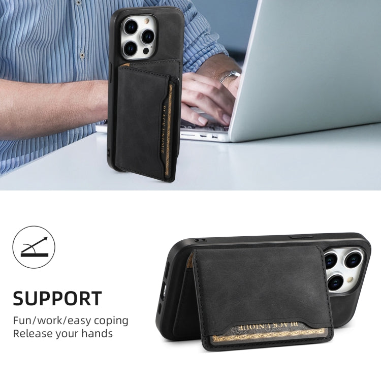For iPhone 15 Pro Denior D13 Retro Texture Leather MagSafe Card Bag Phone Case(Black)