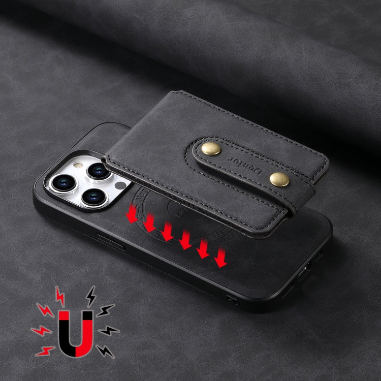 For iPhone 15 Denior D14 NK Retro Pattern MagSafe Magnetic Card Holder Leather Phone Case(Black)