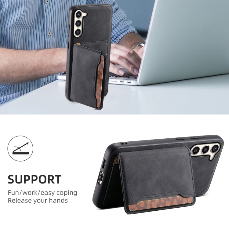 For Samsung Galaxy S23+ 5G Denior D13 Retro Texture Leather MagSafe Card Bag Phone Case(Black)