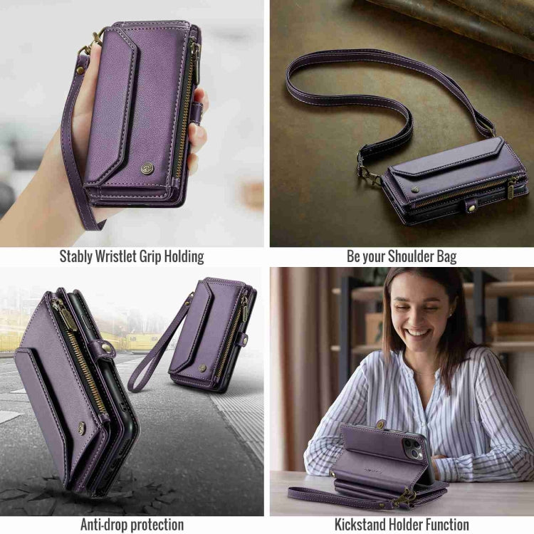 For iPhone 11 Pro CaseMe C36 Card Slots Zipper Wallet RFID Anti-theft Leather Phone Case(Purple)