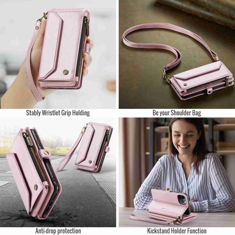 For iPhone 11 Pro CaseMe C36 Card Slots Zipper Wallet RFID Anti-theft Leather Phone Case(Pink)