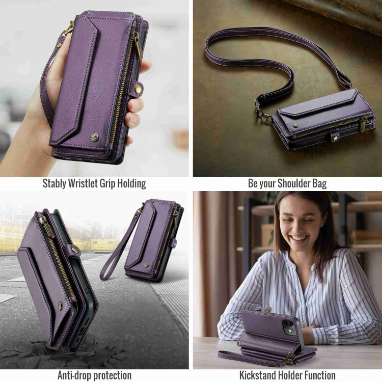 For iPhone 12 CaseMe C36 Card Slots Zipper Wallet RFID Anti-theft Leather Phone Case(Purple)