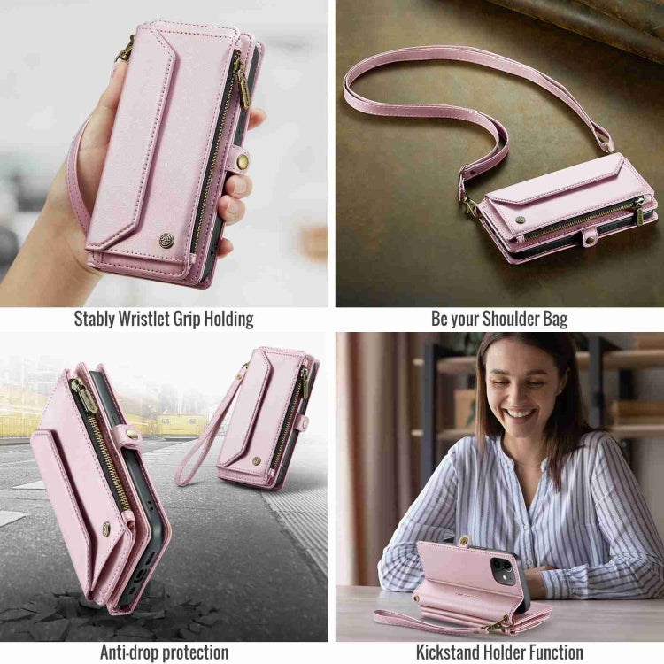 For iPhone 12 CaseMe C36 Card Slots Zipper Wallet RFID Anti-theft Leather Phone Case(Pink)