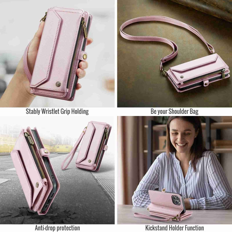 For iPhone 14 Pro Max CaseMe C36 Card Slots Zipper Wallet RFID Anti-theft Leather Phone Case(Pink)