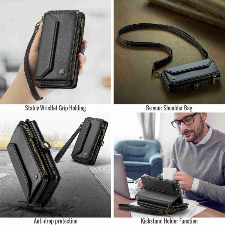 For iPhone SE 2022 / SE 2020 CaseMe C36 Card Slots Zipper Wallet RFID Anti-theft Leather Phone Case(Black)