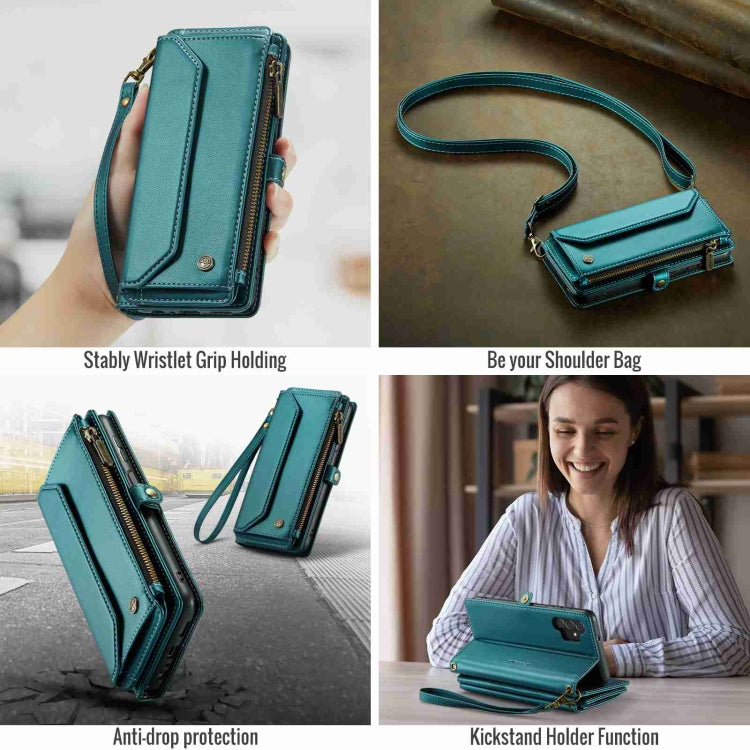 For Samsung Galaxy A13 5G / 4G CaseMe C36 Card Slots Zipper Wallet RFID Anti-theft Leather Phone Case(Blue-green)