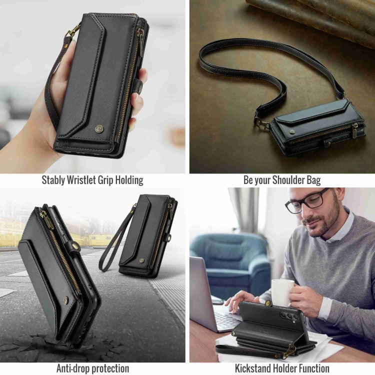 For Samsung Galaxy A24 CaseMe C36 Card Slots Zipper Wallet RFID Anti-theft Leather Phone Case(Black)