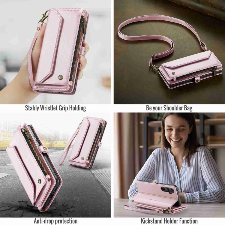 For Samsung Galaxy A34 5G CaseMe C36 Card Slots Zipper Wallet RFID Anti-theft Leather Phone Case(Pink)