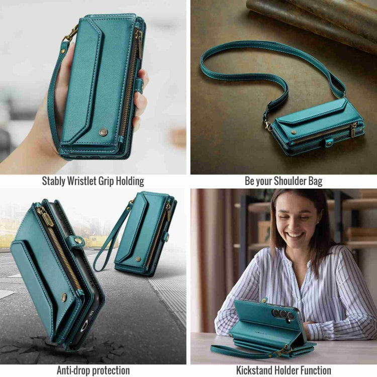For Samsung Galaxy A55 5G CaseMe C36 Card Slots Zipper Wallet RFID Anti-theft Leather Phone Case(Blue-green)