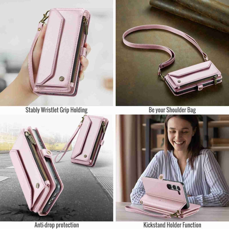 For Samsung Galaxy S23 5G CaseMe C36 Card Slots Zipper Wallet RFID Anti-theft Leather Phone Case(Pink)