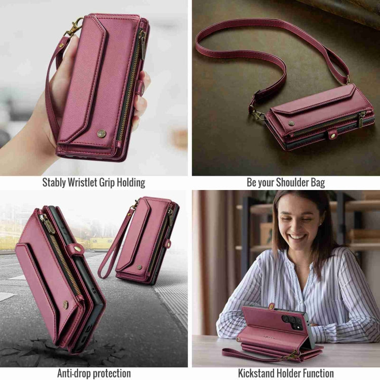 For Samsung Galaxy S24 Ultra 5G CaseMe C36 Card Slots Zipper Wallet RFID Anti-theft Leather Phone Case(Wine Red)