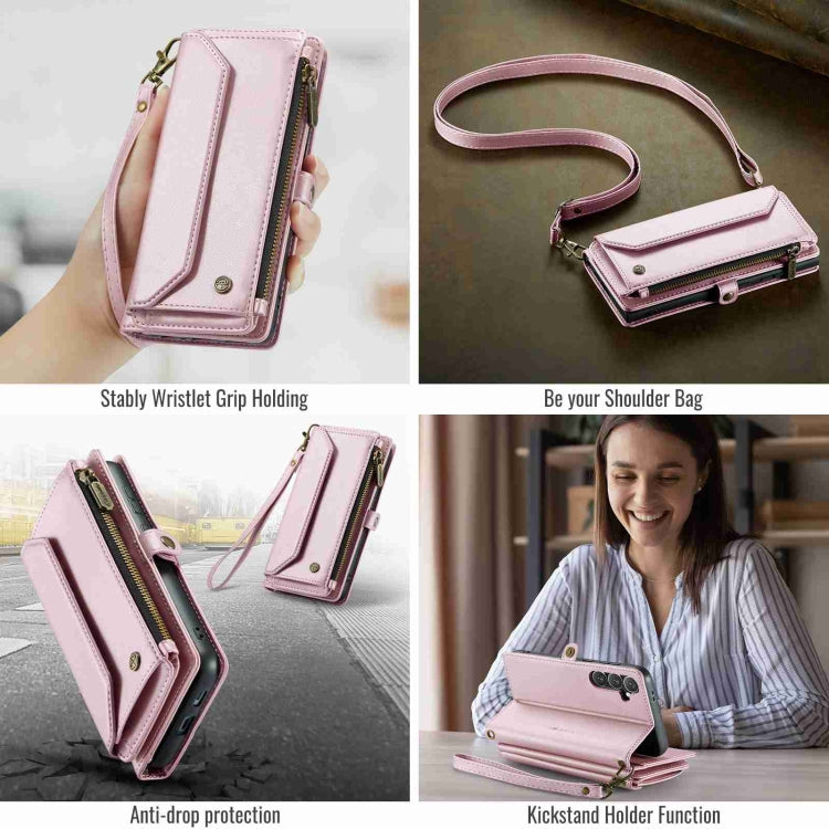 For Samsung Galaxy S24 5G CaseMe C36 Card Slots Zipper Wallet RFID Anti-theft Leather Phone Case(Pink)