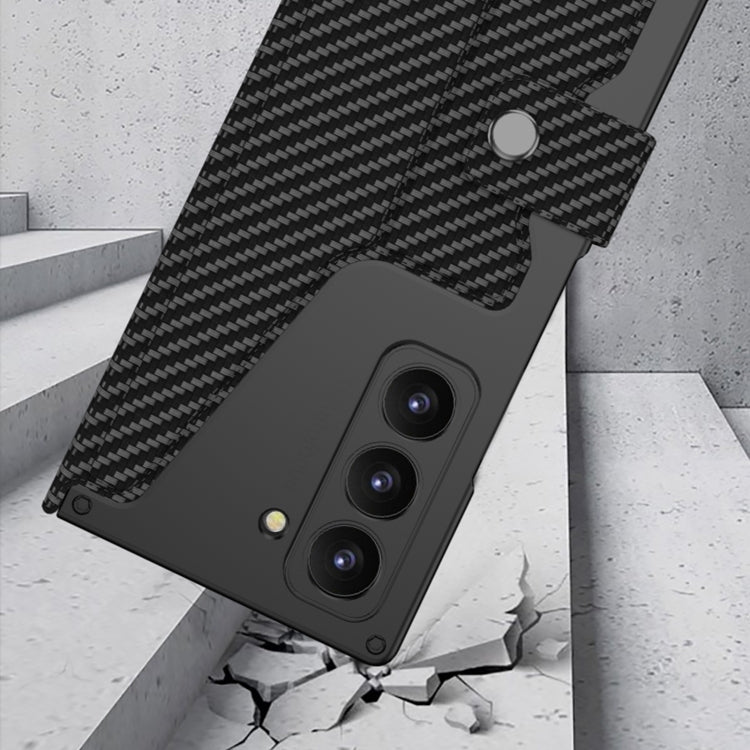For Samsung Galaxy Z Fold6 GKK Integrated Armor Flip Leather Case with Pen Slot, Stylus Not Included(Carbon Fiber Texture)