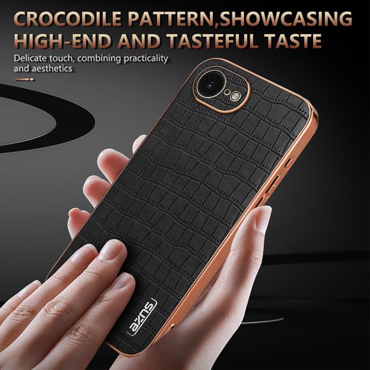 For iPhone 17e / 16e AZNS Electroplated Frame Crocodile Texture Full Coverage Phone Case(Green)
