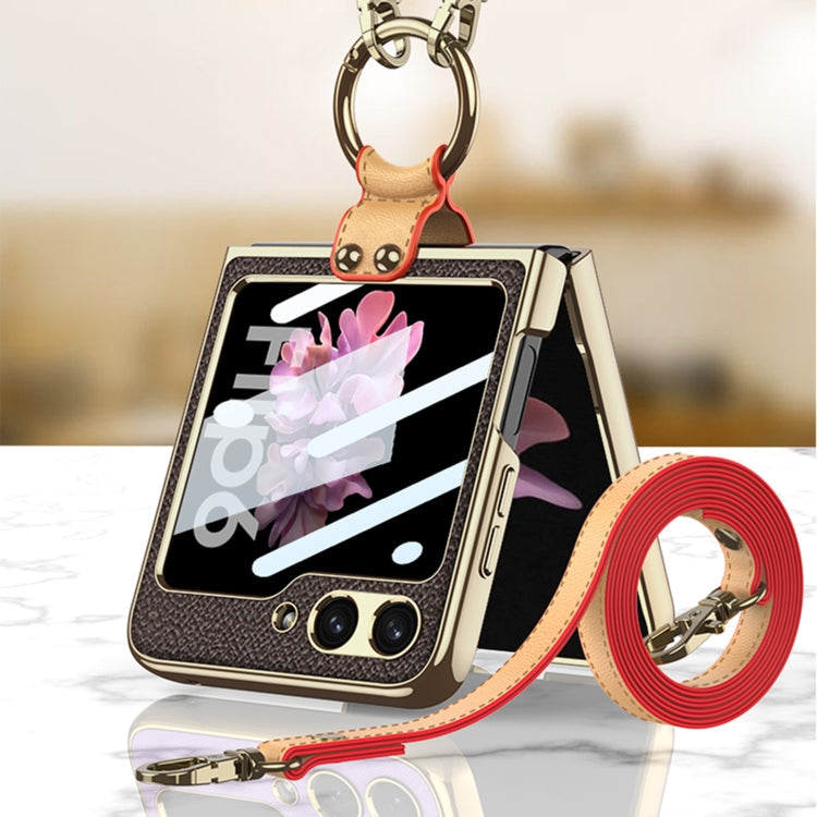 For Samsung Galaxy Z Flip6 / Flip7 FE GKK Integrated Electroplating Leather Phone Case with Ring/Strap(White)