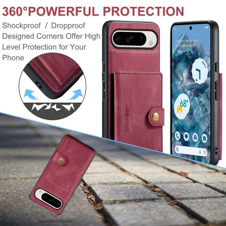 For Google Pixel 9 Pro JEEHOOD J01 Retro Magnetic Detachable Wallet Phone Case(Red)