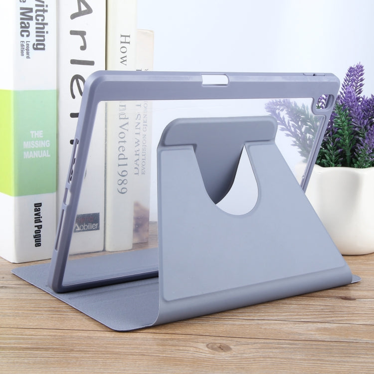 For iPad 10.2 2021 / 2020 / 2019 / Air 3 GEBEI Acrylic TPU 3-folding Rotating Smart Tablet Leather Case withh Pen Slot(Light Purple)