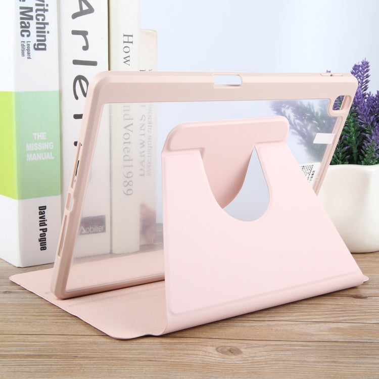 For iPad 10.2 2021 / 2020 / 2019 / Air 3 GEBEI Acrylic TPU 3-folding Rotating Smart Tablet Leather Case withh Pen Slot(Pink)