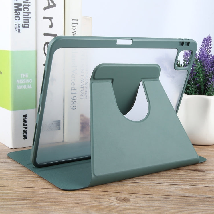 For iPad Air 13 2026 / 2025 / 2024 GEBEI Acrylic TPU 3-folding Rotating Smart Tablet Leather Case withh Pen Slot(Dark Green)