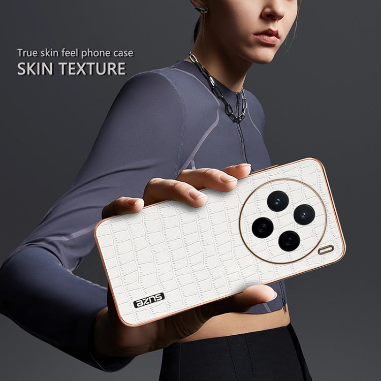 For vivo X200 AZNS Electroplated Frame Crocodile Texture Full Coverage Phone Case(White)