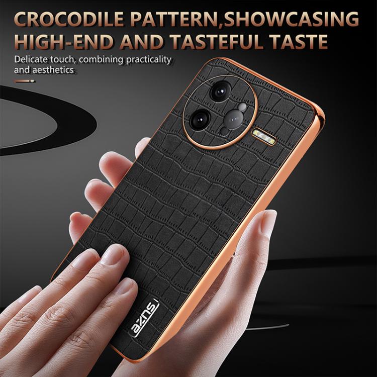 For Redmi K80 Pro AZNS Electroplated Frame Crocodile Texture Full Coverage Phone Case(Green)