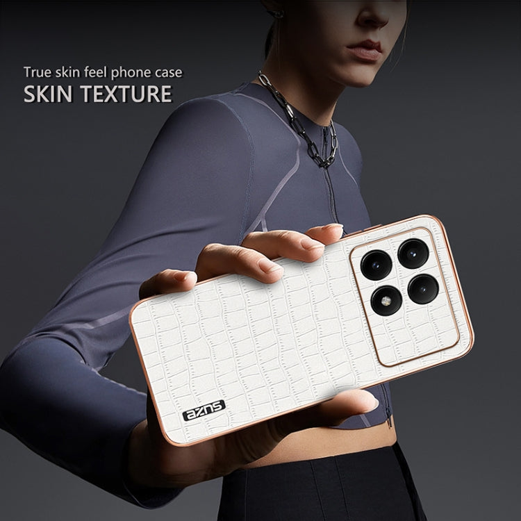 For Xiaomi Poco X6 Pro AZNS Electroplated Frame Crocodile Texture Full Coverage Phone Case(White)