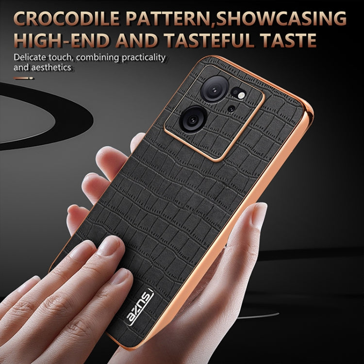 For Xiaomi 13T / 13T Pro AZNS Electroplated Frame Crocodile Texture Full Coverage Phone Case(Blue)