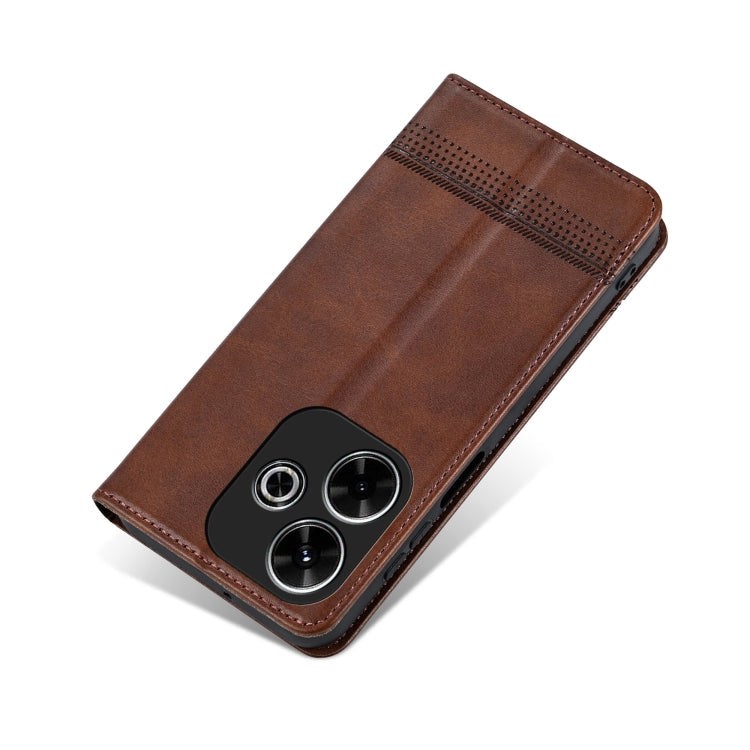 For Xiaomi Redmi Note 13R AZNS Magnetic Calf Texture Flip Leather Phone Case(Dark Brown)