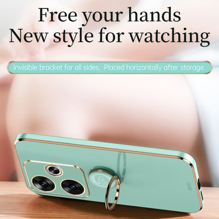 For Xiaomi Redmi Turbo 3 XINLI Straight Edge 6D Electroplate TPU Phone Case with Ring Holder(Mint Green)