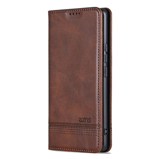 For Samsung Galaxy S25+ 5G AZNS Magnetic Calf Texture Flip Leather Phone Case(Dark Brown)
