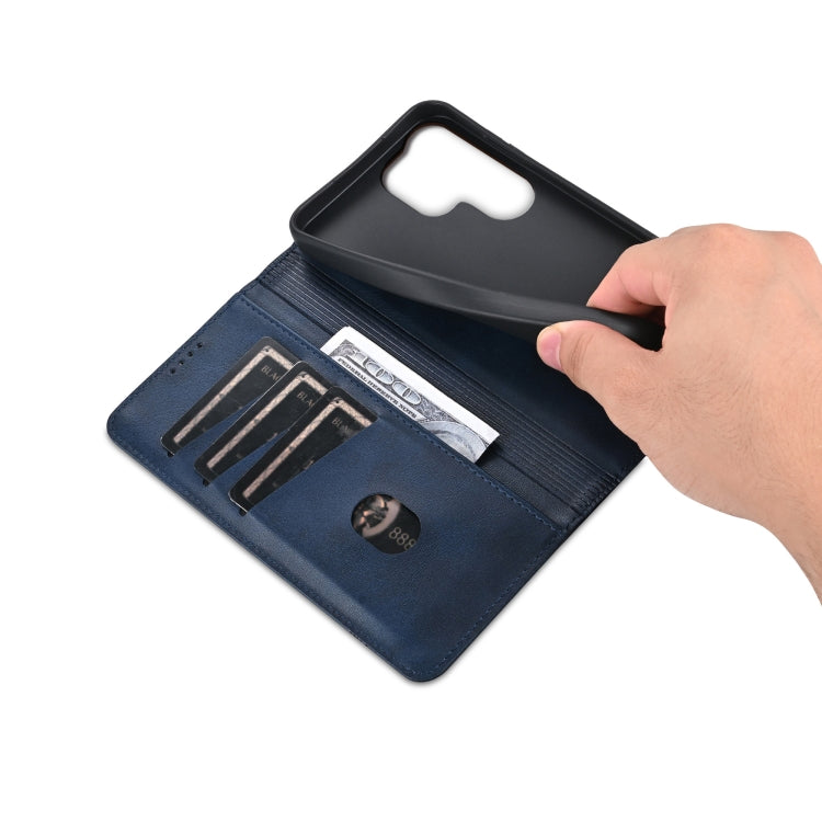 For Samsung Galaxy S25 Ultra 5G AZNS Magnetic Calf Texture Flip Leather Phone Case(Dark Blue)