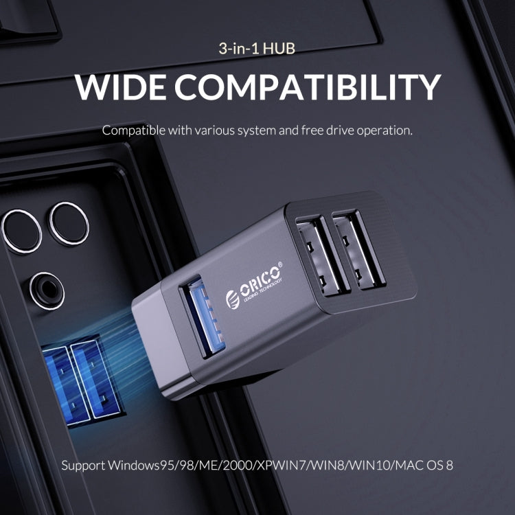 ORICO MINI-U32L 3 in 1 USB Aluminum Alloy Mini HUB Adapter(Black)