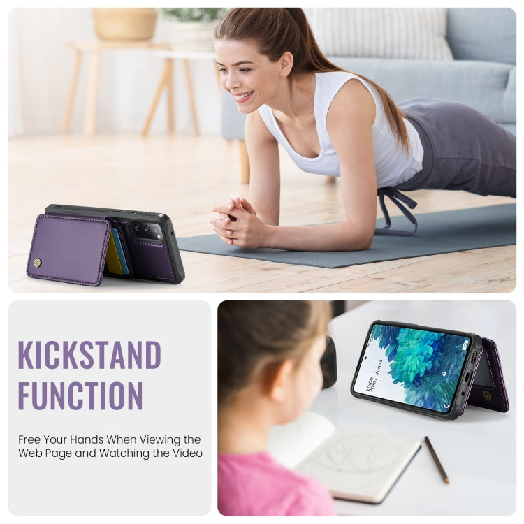 For Samsung Galaxy S20 FE JEEHOOD J05 Business Magnetic Style RFID Leather Phone Case(Purple)