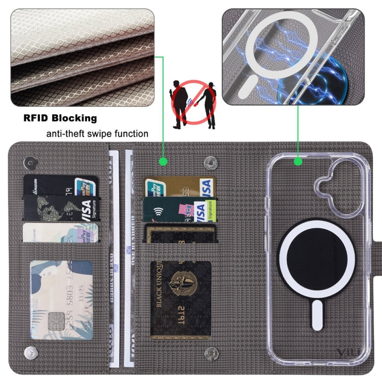 For iPhone 14 Plus ViLi GHA-C Series RFID MagSafe Magnetic Flip Leather Phone Case(Grey)