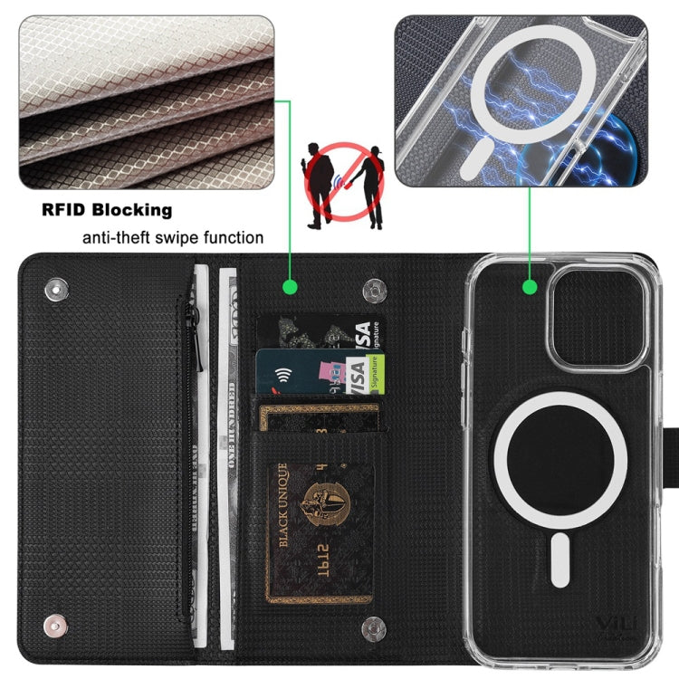 For iPhone 14 Pro Max ViLi GHB-C Series RFID MagSafe Magnetic Flip Leather Phone Case(Black)