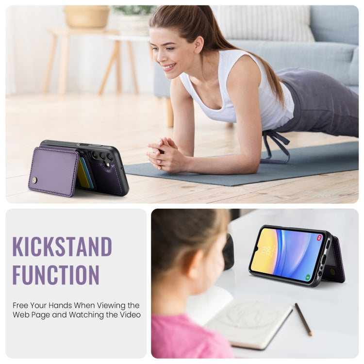 For Samsung Galaxy A15 JEEHOOD J05 Business Magnetic Style RFID Leather Phone Case(Purple)