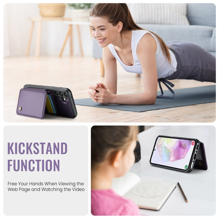 For Samsung Galaxy A35 5G JEEHOOD J05 Business Magnetic Style RFID Leather Phone Case(Purple)