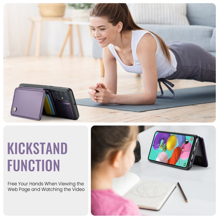 For Samsung Galaxy A51 4G JEEHOOD J05 Business Magnetic Style RFID Leather Phone Case(Purple)