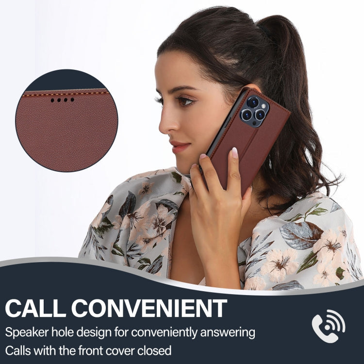 For iPhone 14 Pro Max LC.IMEEKE L1 Series Frosted Fine Texture PU Phone Case(Brown)